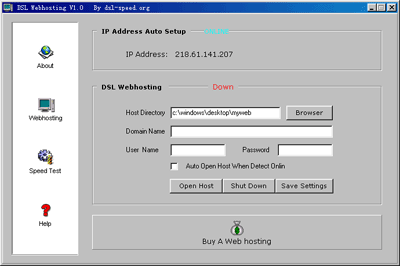 DSL Web Hosting Screenshot